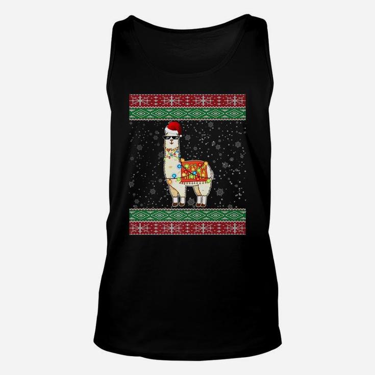 Christmas Llama Santa Hat Ugly Xmas Tree Alpaca Unisex Tank Top