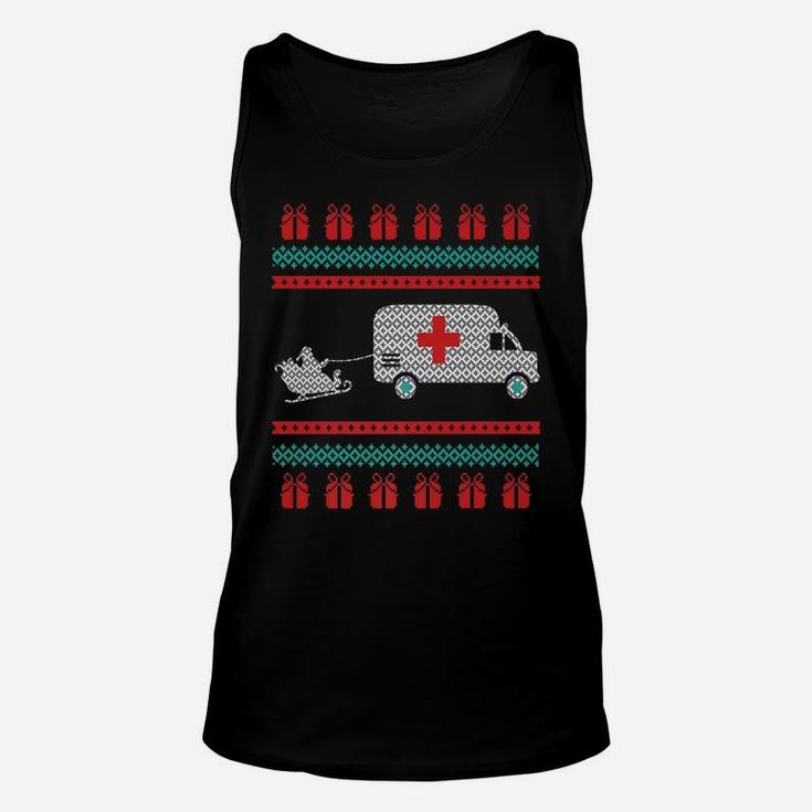 Christmas Ugly Sweater Ambulance Emergency Emt Santa Design Unisex Tank Top