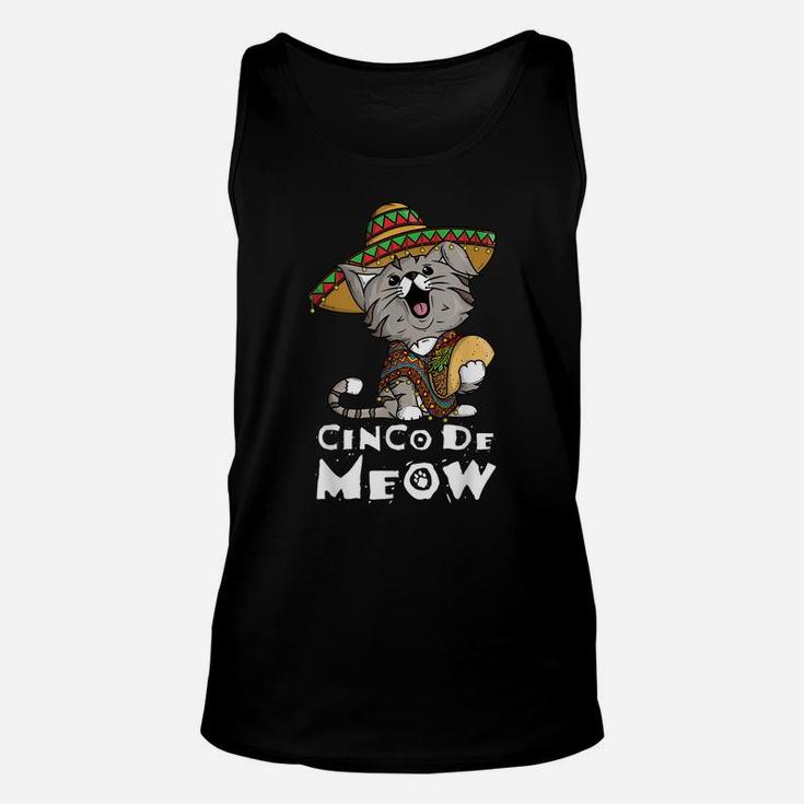 Cinco De Meow Shirt With Smiling Cat Taco And Sombrero Unisex Tank Top
