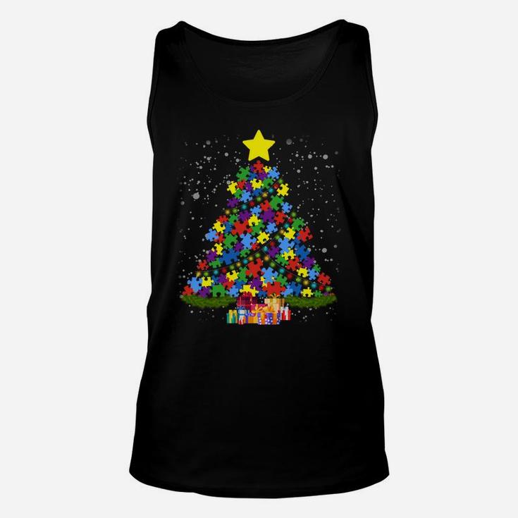 Colorful Autism Awareness Christmas Tree Design Gifts Unisex Tank Top