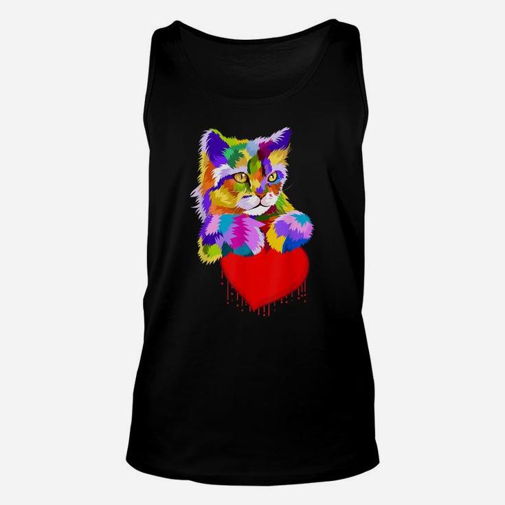 Colorful Cat For Kitten Lovers Kitty Adoption Dripping Heart Unisex Tank Top
