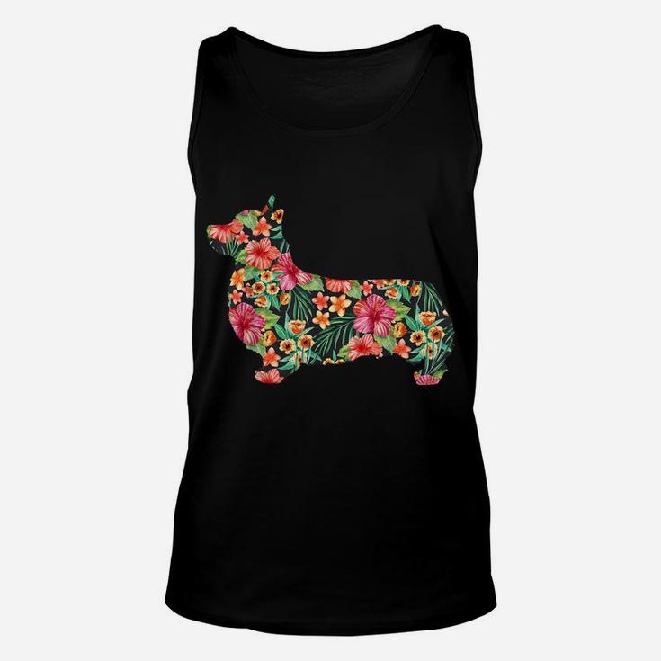 Corgi Flower Funny Dog Silhouette Floral Gifts Women Men Unisex Tank Top