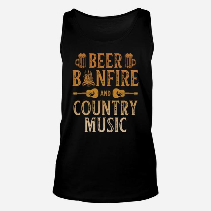 Country Music With Bonfire  Beer For Guitar Player Unisex Tank Top