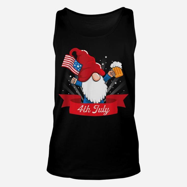 Cute 4Th Of July Gnome With Us Flag And Beer Patriotic Unisex Tank Top