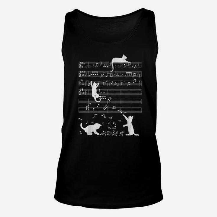 Cute Cat Distressed Music Notes Kitty Piano Musician Unisex Tank Top