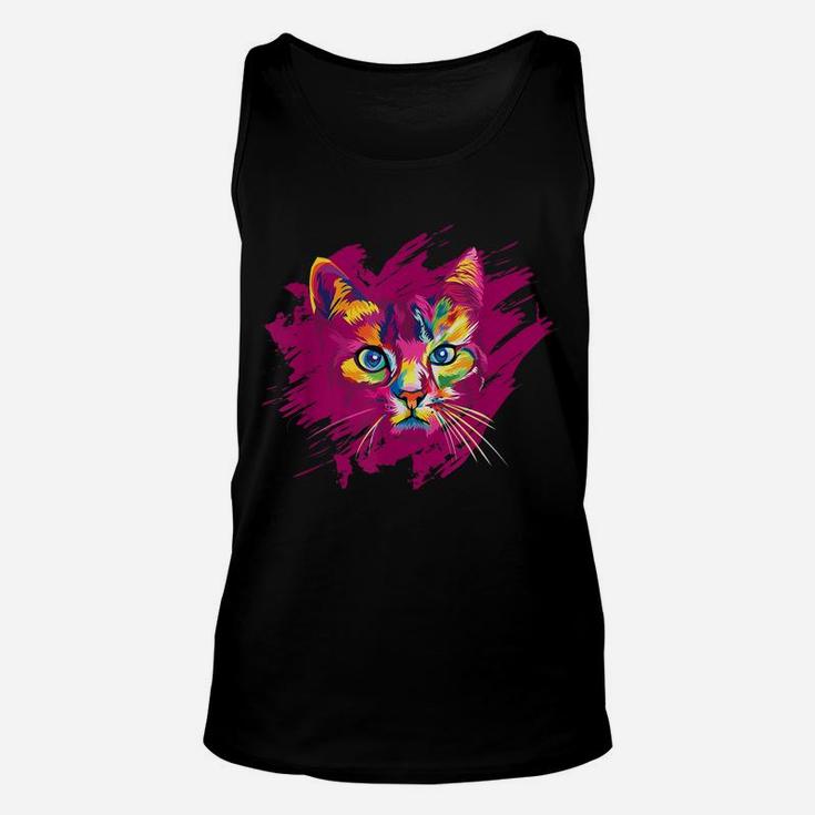Cute Cat Gift For Kitten Lovers Colorful Art Unisex Tank Top