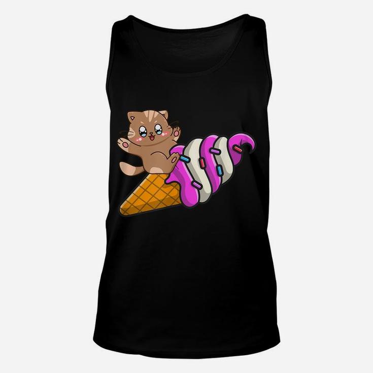 Cute Cat On Ice Cream Cone, Cat Lovers, Summer Vacation Unisex Tank Top