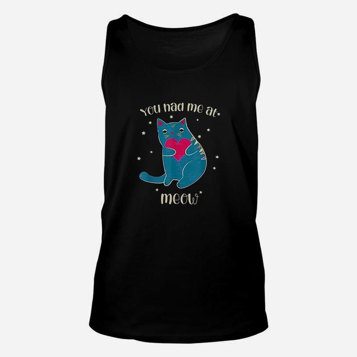 Cute Cat Sits Holding Red Heart You Had Me At Meow Kitten Unisex Tank Top
