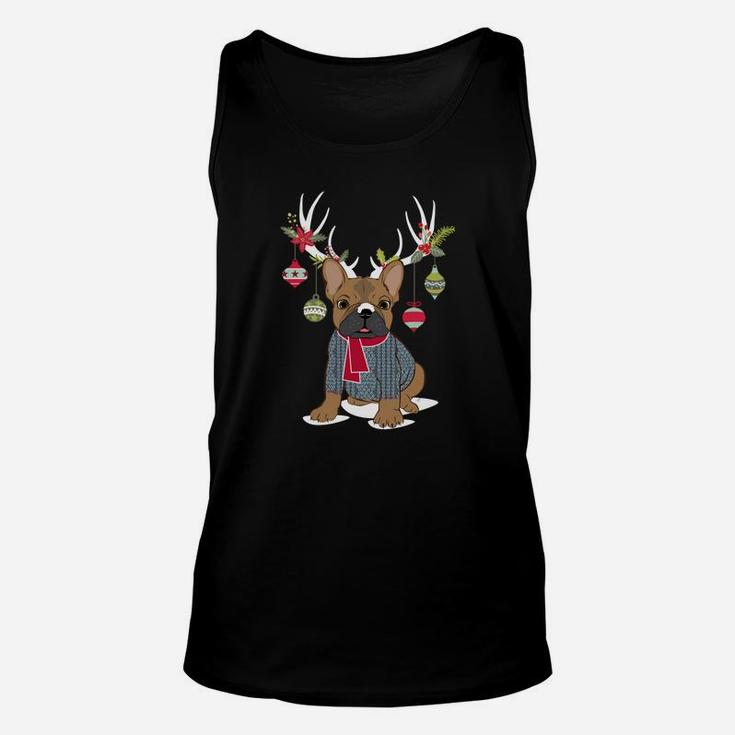 Cute French Bulldog Frenchie Christmas Reindeer Sweatshirt Unisex Tank Top