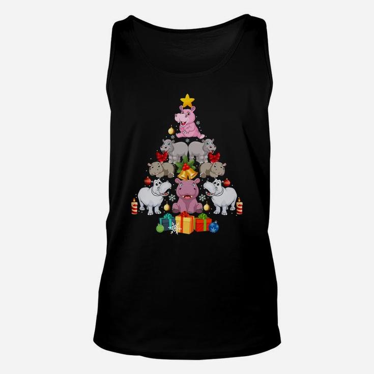 Cute Hippo Christmas Tree Hippopotamus Christmas Xmas Gift Sweatshirt Unisex Tank Top