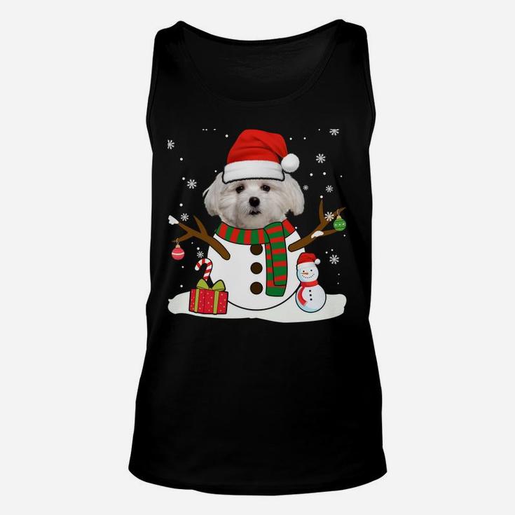 Cute Maltese Christmas Pajama Snowman Dog Lover Unisex Tank Top