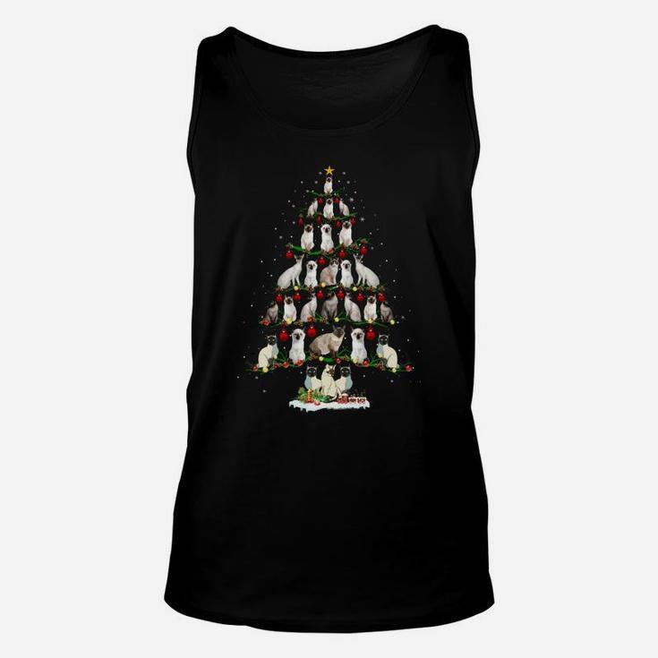 Cute Siamese Cats Tree  Merry Christmas Cat Lover Gift Unisex Tank Top