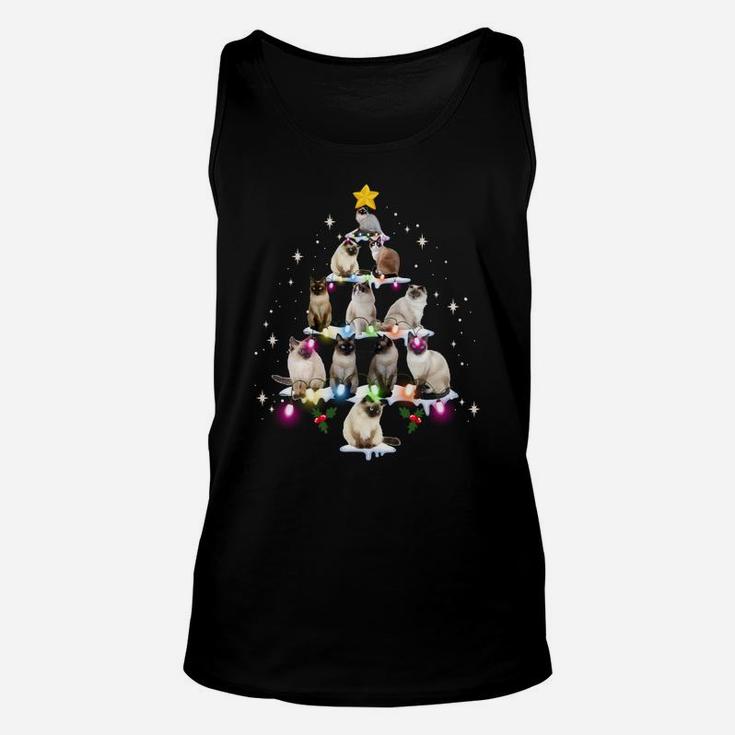 Cute Siamese Cats Tree Tee - Merry Christmas Cat Lover Gift Sweatshirt Unisex Tank Top