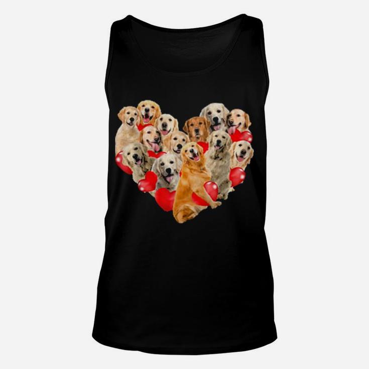 Cute Valentine's Day Golden Retriever Dog Heart Puppy Unisex Tank Top