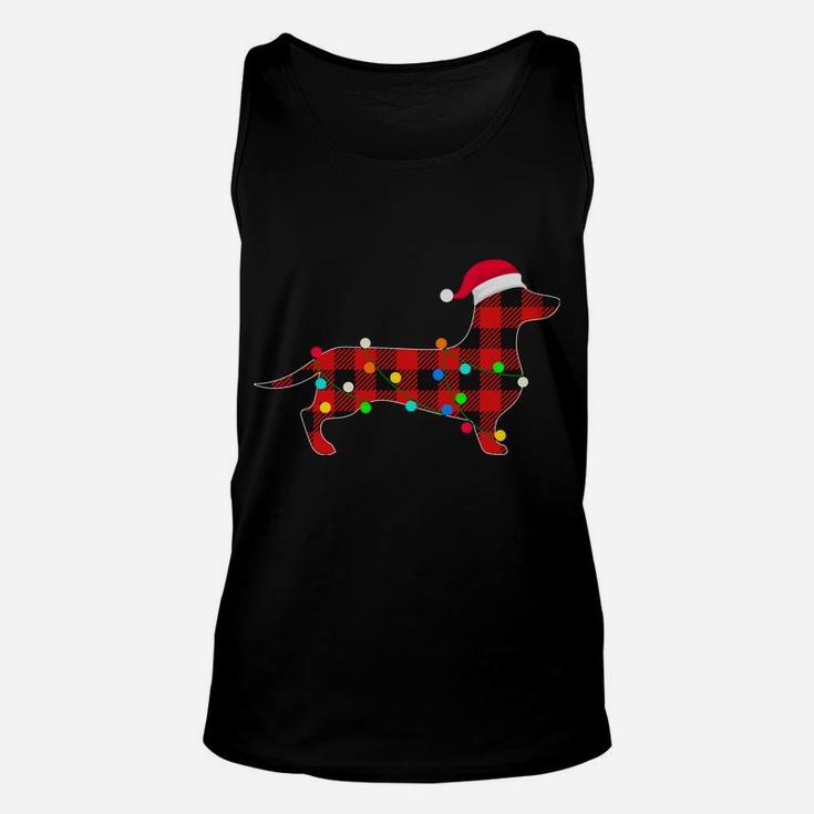 Dachshund Christmas Lights Funny Red Plaid Dog Dad Mom Sweatshirt Unisex Tank Top