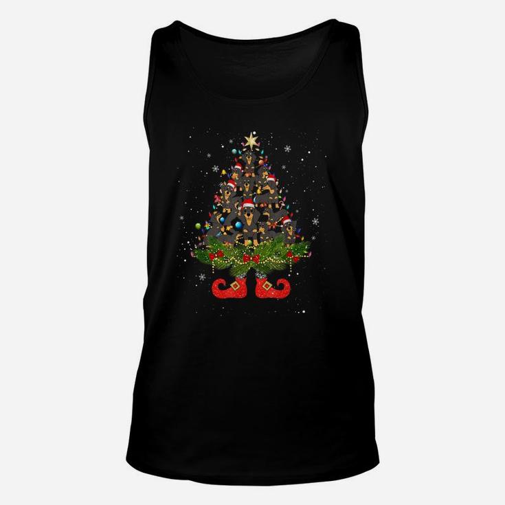 Dachshund Christmas Tree Lights Funny Santa Hat Dog Lover Unisex Tank Top