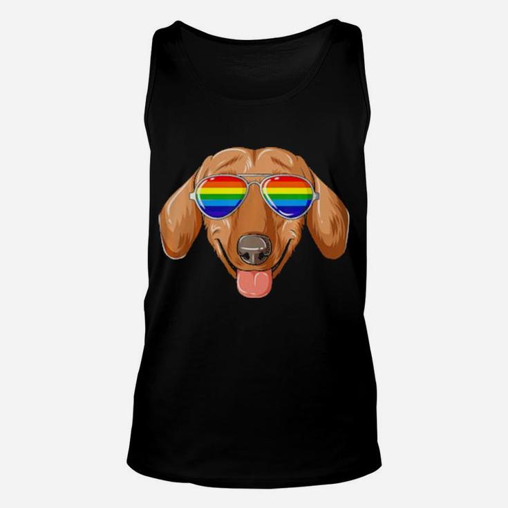 Dachshund Gay Pride Flag Lgbt Rainbow Sunglasses Unisex Tank Top