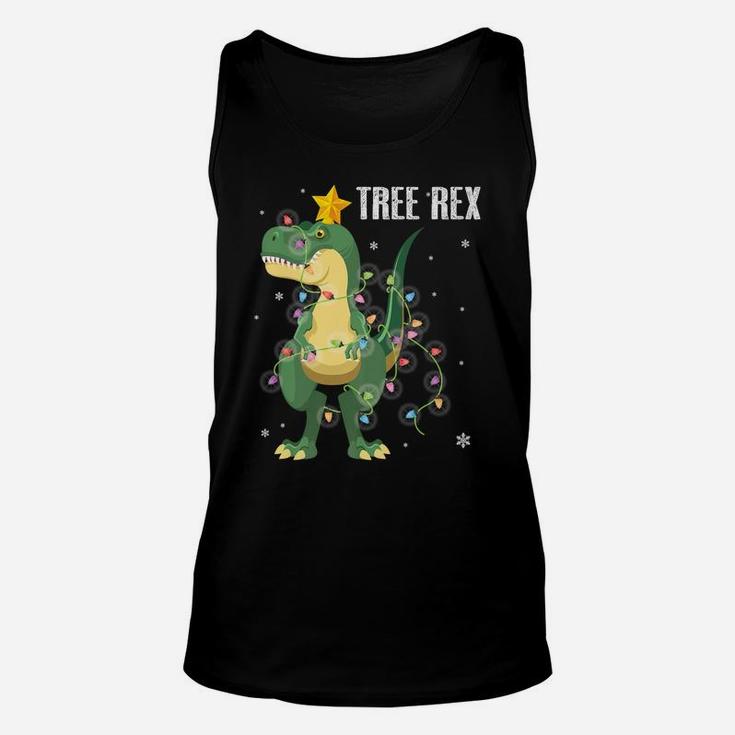 Dinosaur With Christmas Lights Dancing Snow Tree Xmas Rex Unisex Tank Top