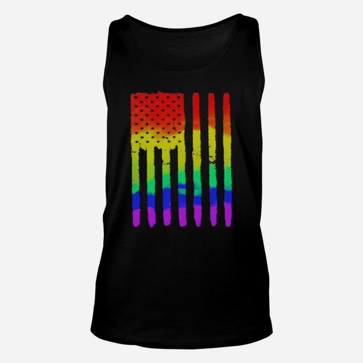 Distressed Rainbow American Flag Gay Pride Patriot Us Unisex Tank Top