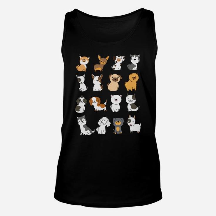Dog Breeds Pattern Dogs Owner Lover Animal Rescue Puppies Unisex Tank Top