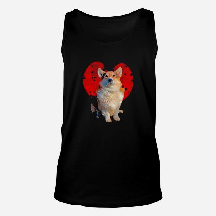 Dog Corgi Lover Clouds Red Heart Funny Dog Lover Valentines Day Gift Dog Lover Unisex Tank Top