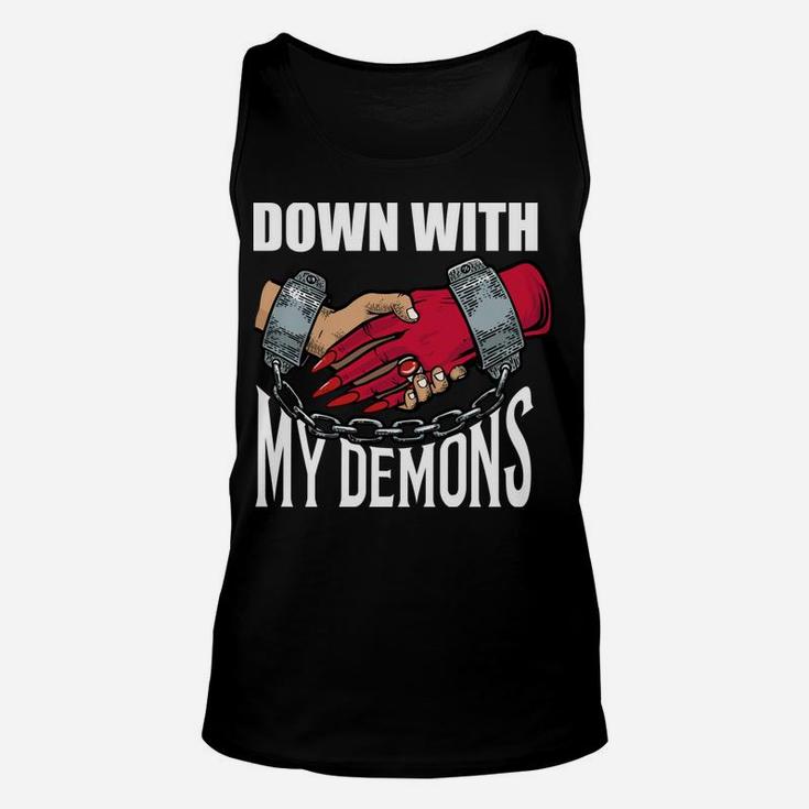 Down With My Demons Deal Handshake Aesthetic Humour Goth Unisex Tank Top