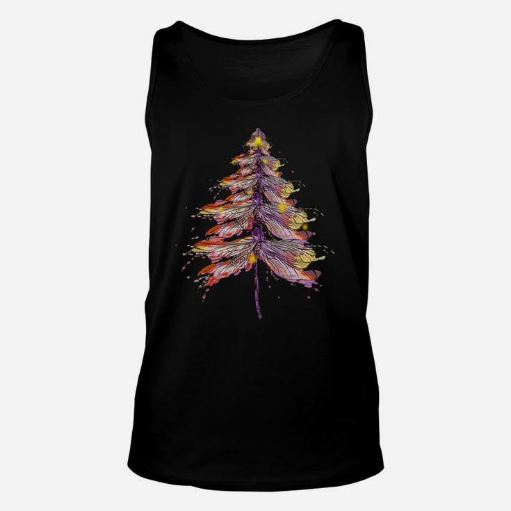 Dragonfly Christmas Tree Colorfull Retro Vintage Watercolor Unisex Tank Top