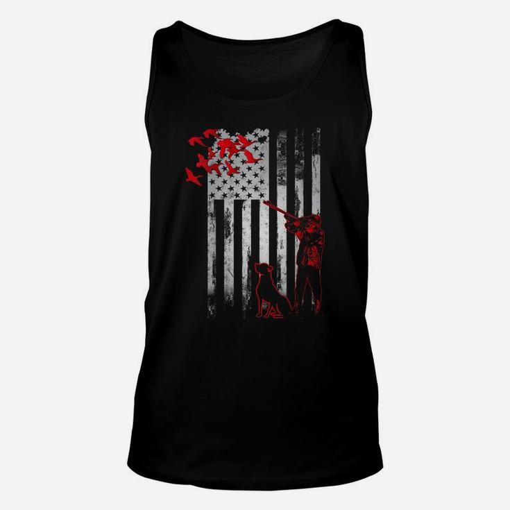 Duck Hunting With Dog Hunters Daddy Gift American Usa Flag Unisex Tank Top