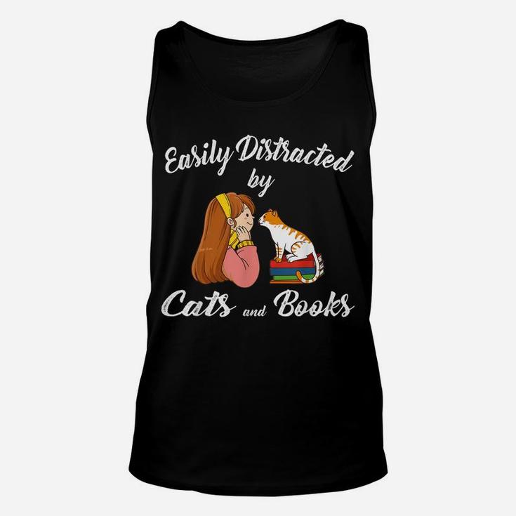 Easily Distracted By Cats And Books Cat Lady Unisex Tank Top