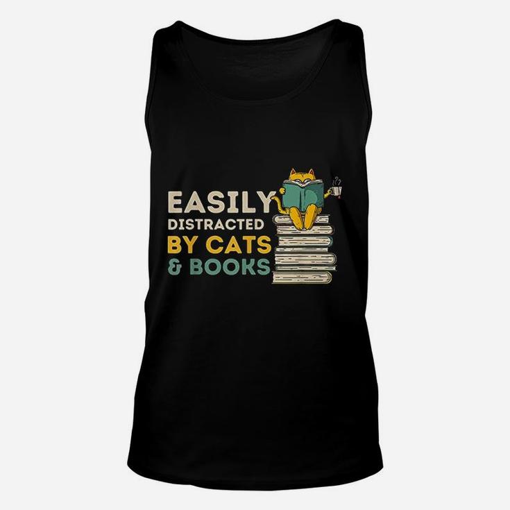 Easily Distracted By Cats And Books Unisex Tank Top