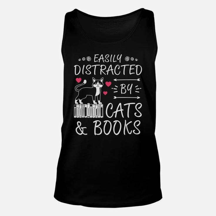 Easily Distracted By Cats Books Women Tee Birthday Christmas Unisex Tank Top