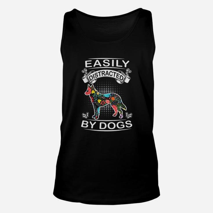 Easily Distracted By Dogs German Shepherd Funny Dog Unisex Tank Top