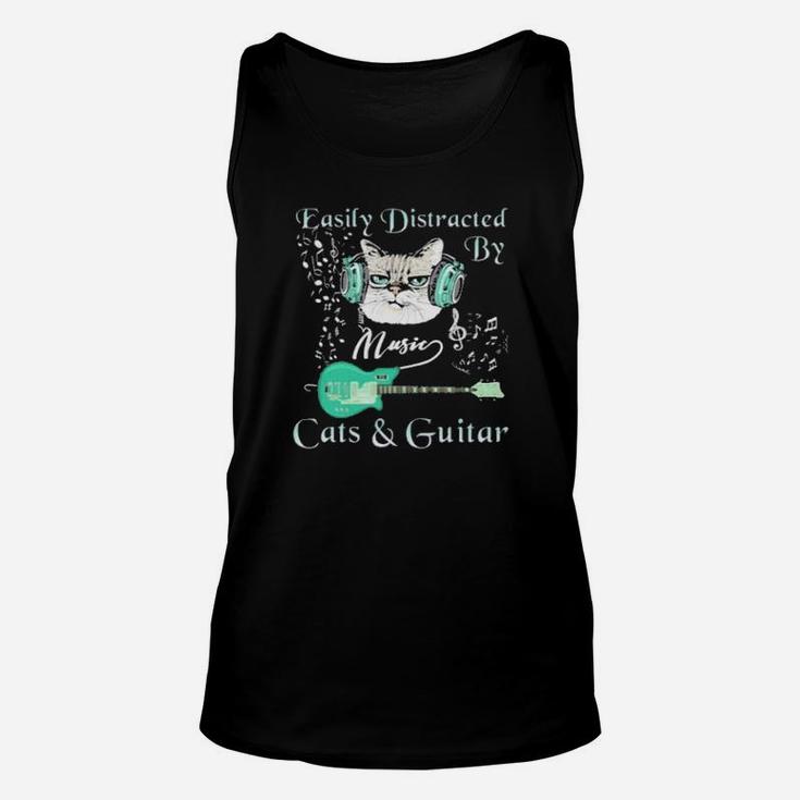 Easily Distracted By Music Cats And Guitar Unisex Tank Top