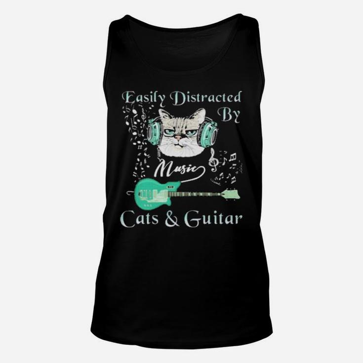 Easily Distracted By Music Cats And Guitar Unisex Tank Top