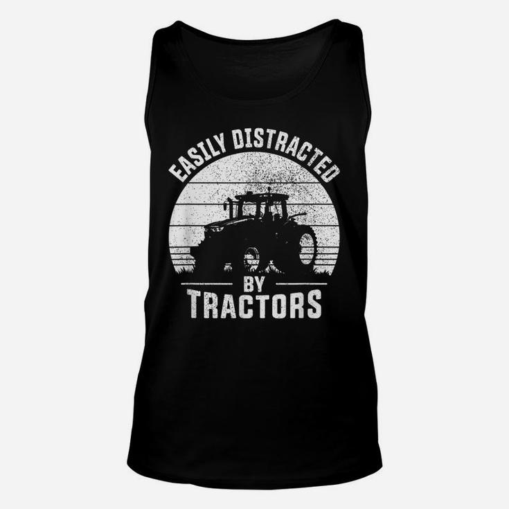 Easily Distracted By Tractors Farmer Tractor Funny Farming Unisex Tank Top