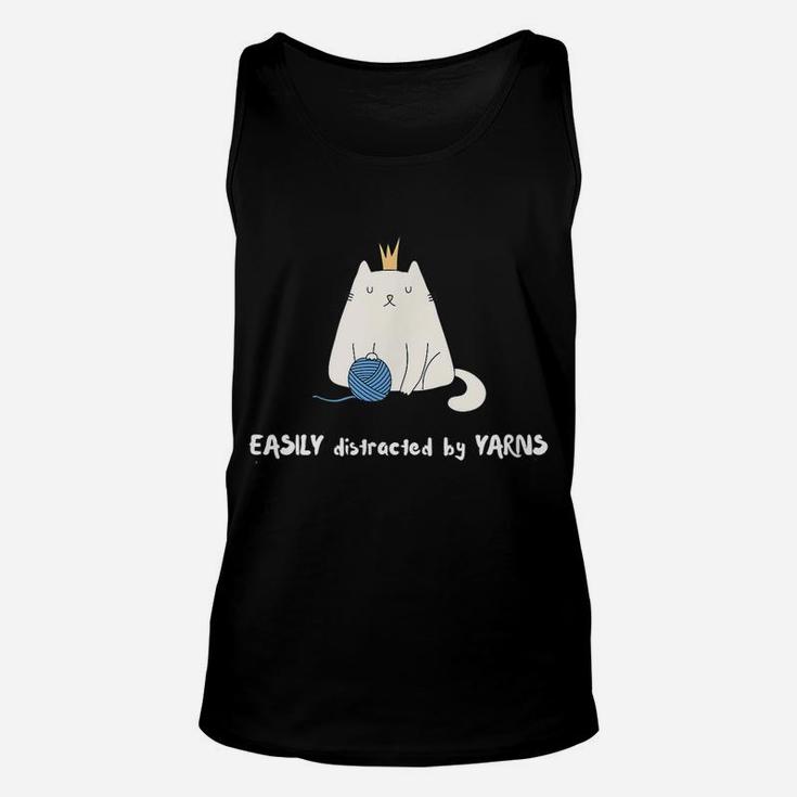 Easily Distracted By Yarns Funny Cat Lovers Unisex Tank Top