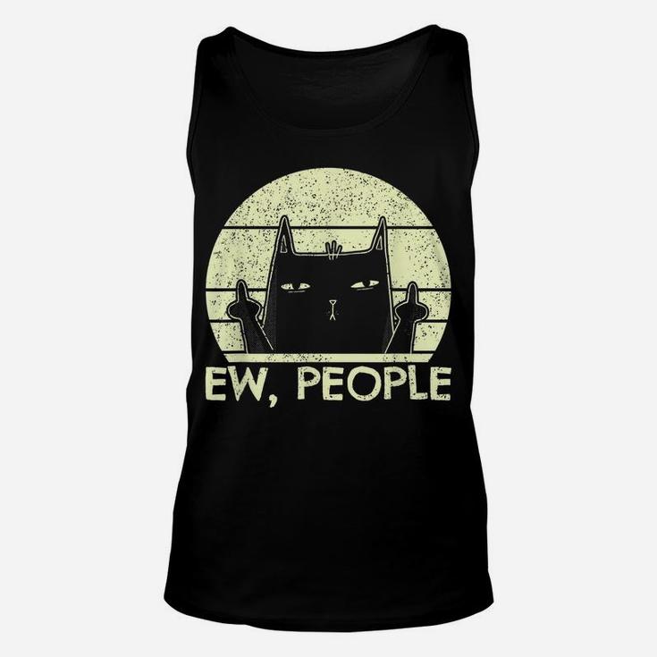 Ew People | Black Cat In Bad Mood Vintage Annoyed Cat Lover Unisex Tank Top