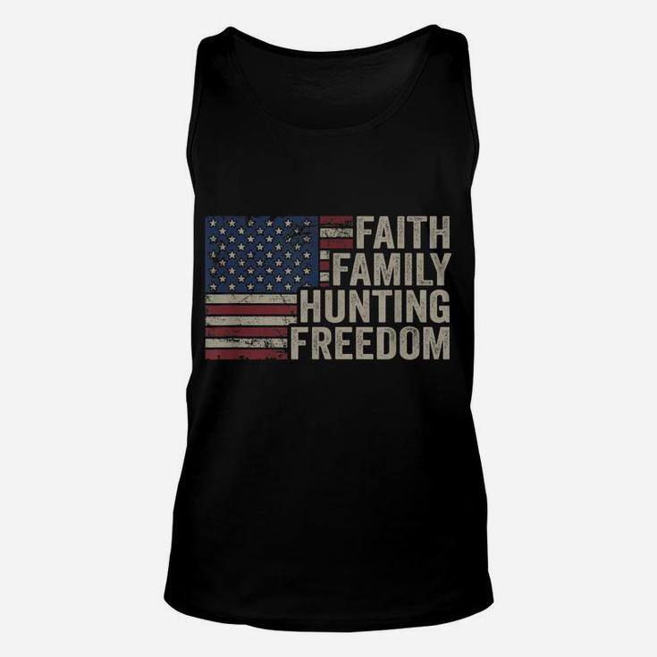 Faith Family Hunting Freedom - Vintage Hunter American Flag Unisex Tank Top