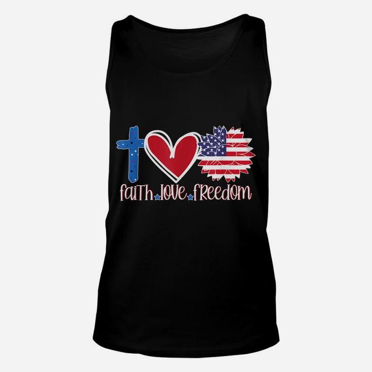 Faith Love Freedom  American Flag Flower Christian Unisex Tank Top