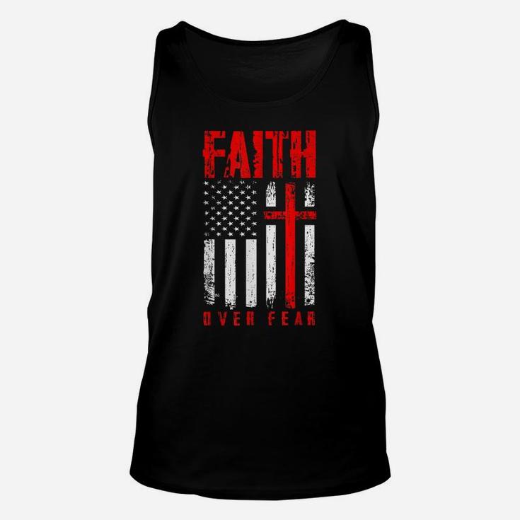 Faith Over Fears Christian Cross American Usa Flag Gym Unisex Tank Top