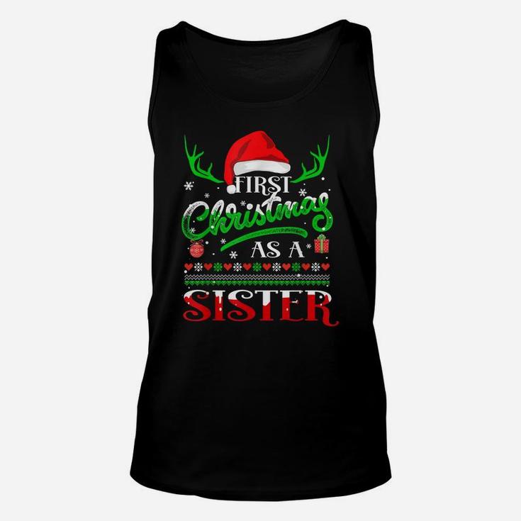 First Christmas As A Sister Funny Santa Hat Ugly Xmas Gift Unisex Tank Top