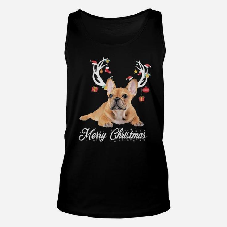 French Bulldog Reindeer Horns Merry Xmas Dog Lover Gift Unisex Tank Top