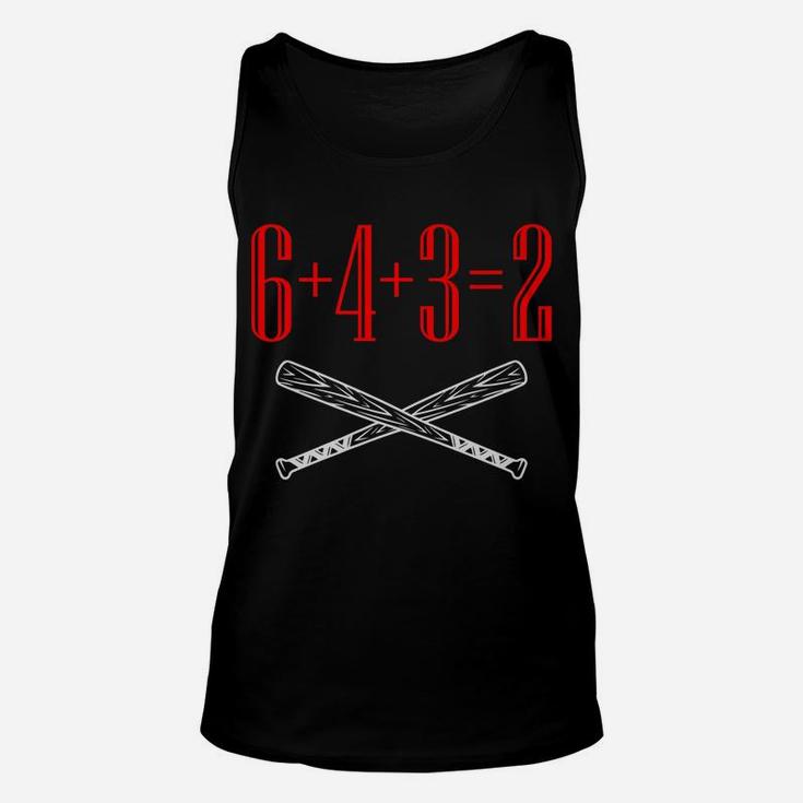 Funny Baseball Math 6 Plus 4 Plus 3 Equals 2 Double Play Unisex Tank Top