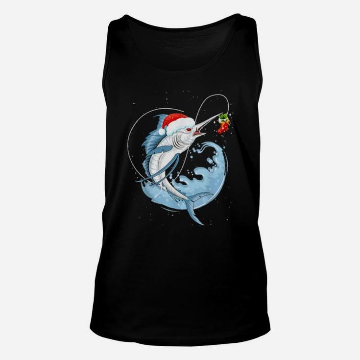 Funny Bass Fishing Santa Hat Unisex Tank Top