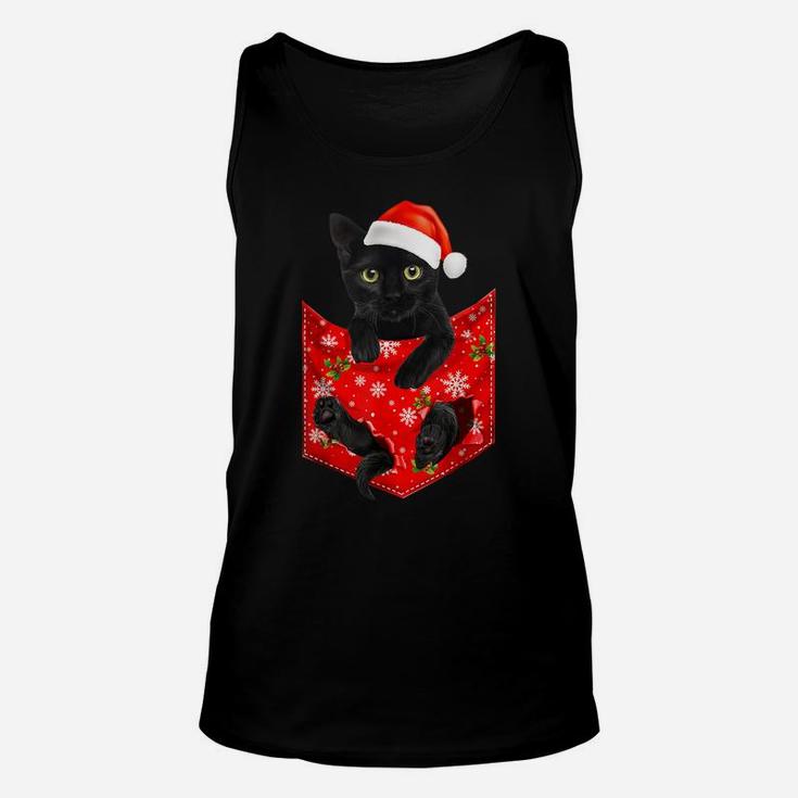 Funny Black Cat Christmas Pocket For Cat Lovers Unisex Tank Top