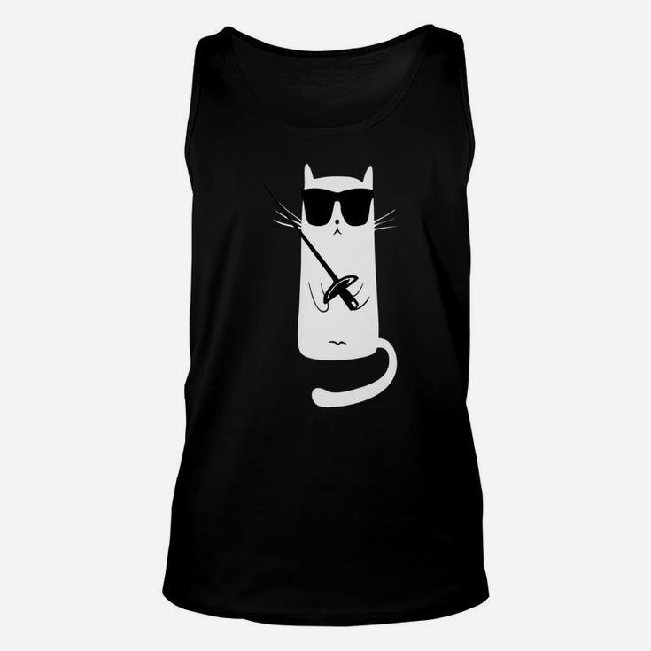 Funny Cat Wearing Sunglasses Fencing Unisex Tank Top