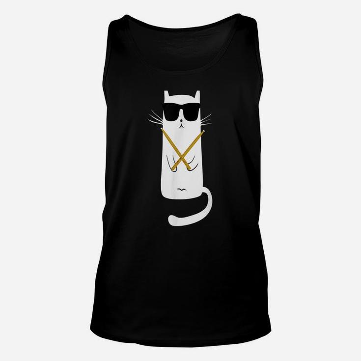 Funny Cat Wearing Sunglasses Playing Drums Drummers Unisex Tank Top
