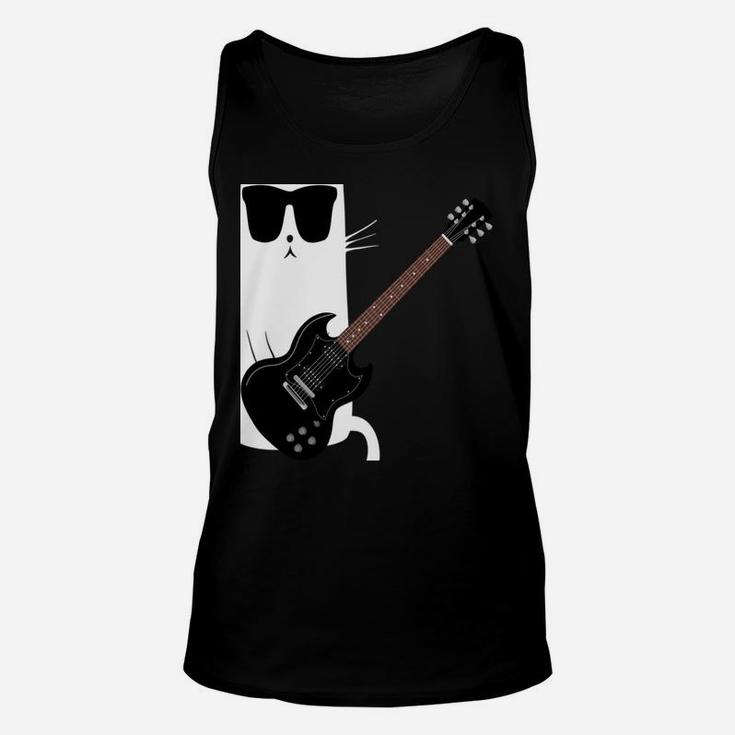 Funny Cat Wearing Sunglasses Playing Electric Guitar Unisex Tank Top