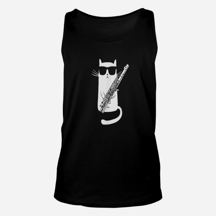 Funny Cat Wearing Sunglasses Playing Flute Unisex Tank Top