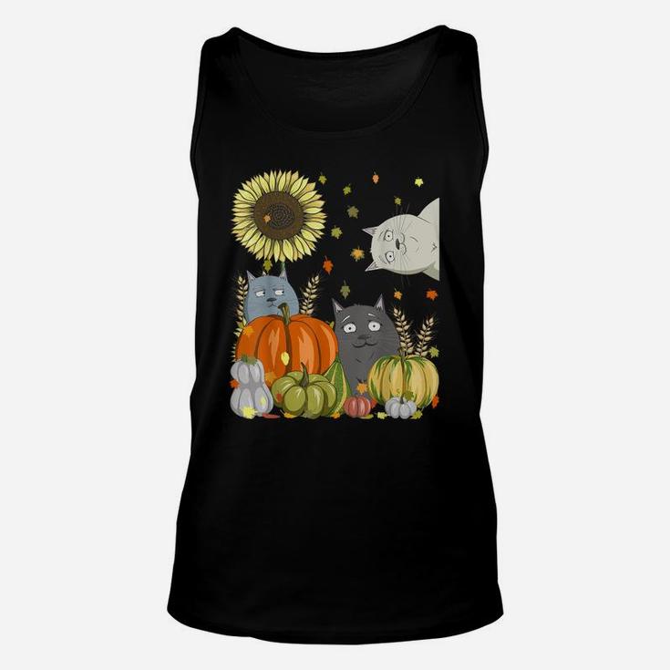 Funny Cats & Pumpkin Sunflower Fall Cat Lovers Thanksgiving Unisex Tank Top